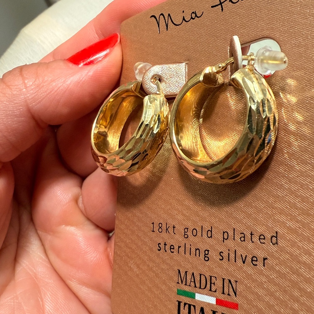 Gold Plated Sterling Silver Hoop Earrings - Picture 4 of 4